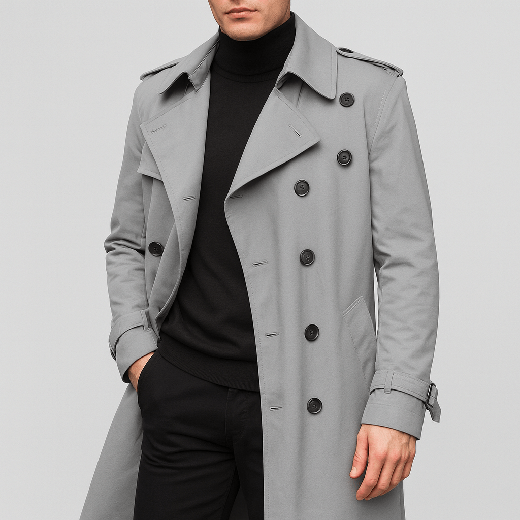 Stoneburry | Dopasowany bawełnowy trencz z dwurzędowym zapięciem 5