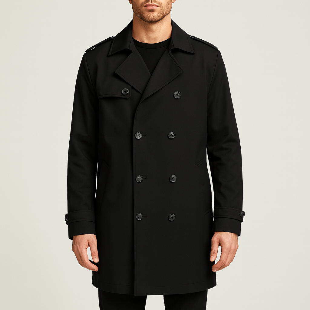 Stoneburry | Dwurzędowy trencz z klapą sztormową 1