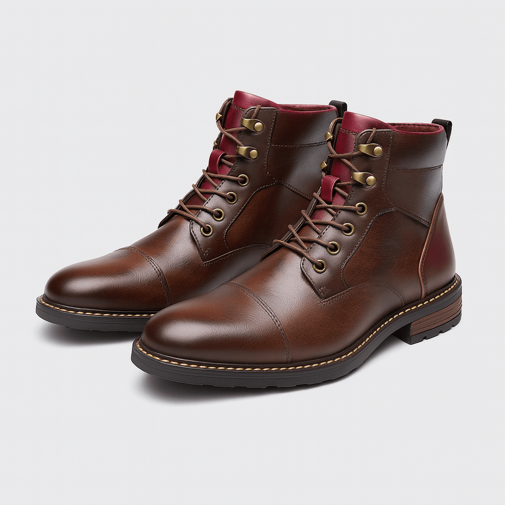 Stoneburry | Gładkie skórzane botki z sznurowaną konstrukcją 0