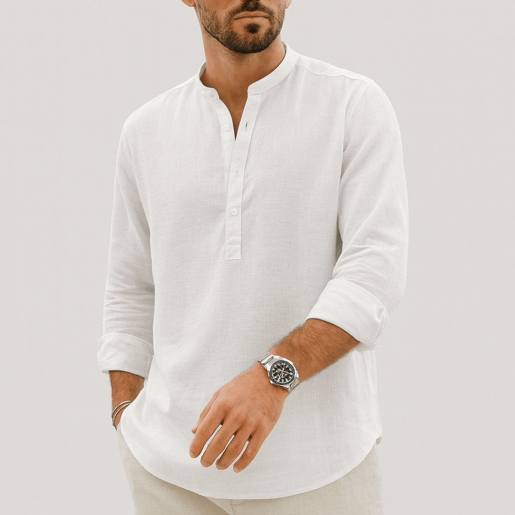 Stoneburry | Lniana koszula henley z długim rękawem 1