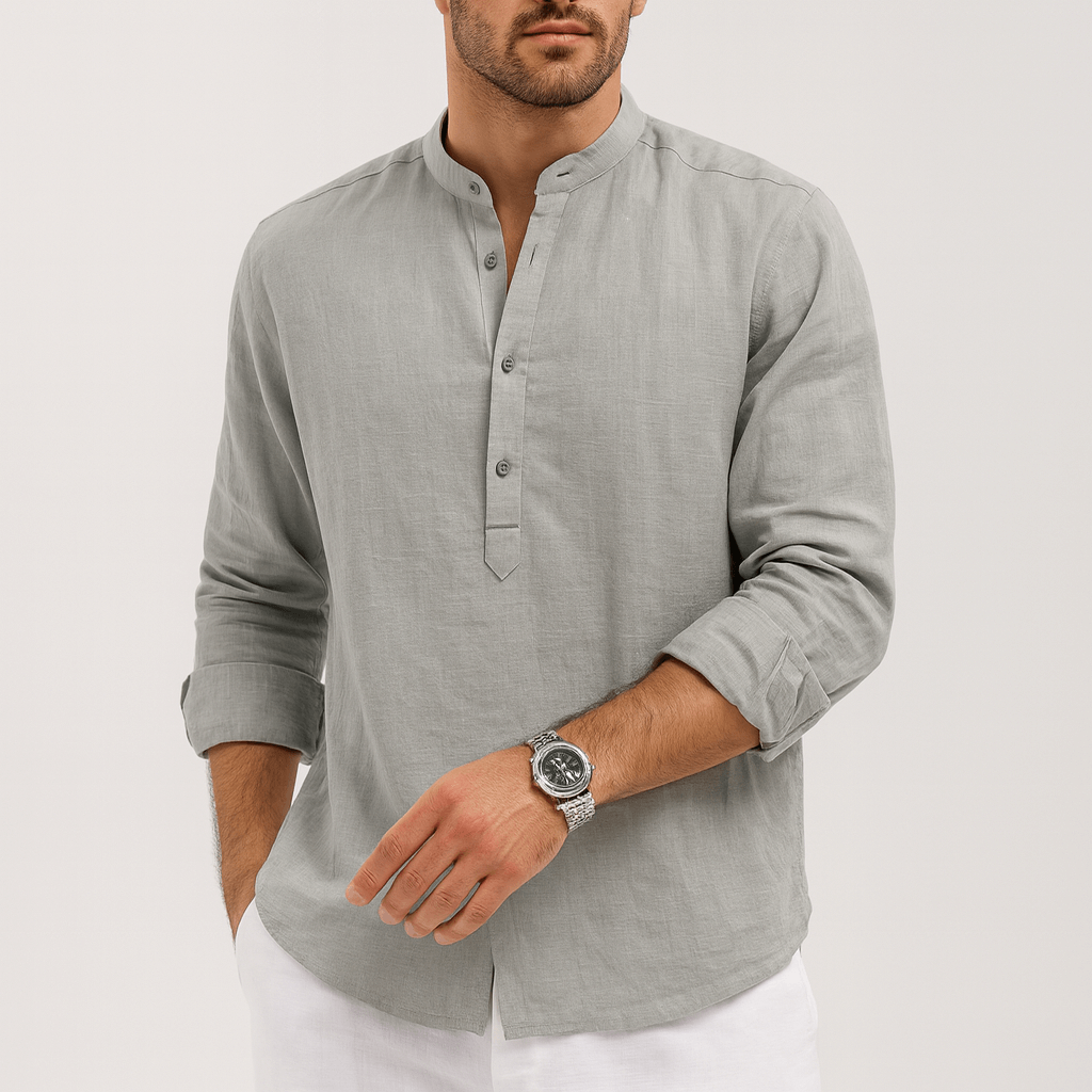 Stoneburry | Lniana koszula henley z długim rękawem 2