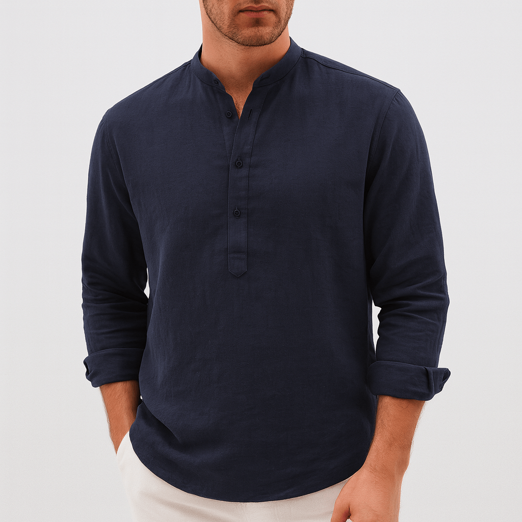 Stoneburry | Lniana koszula henley z długim rękawem 3