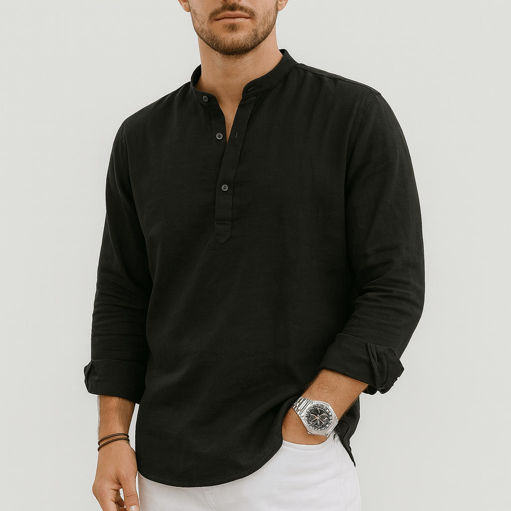 Stoneburry | Lniana koszula henley z długim rękawem 4