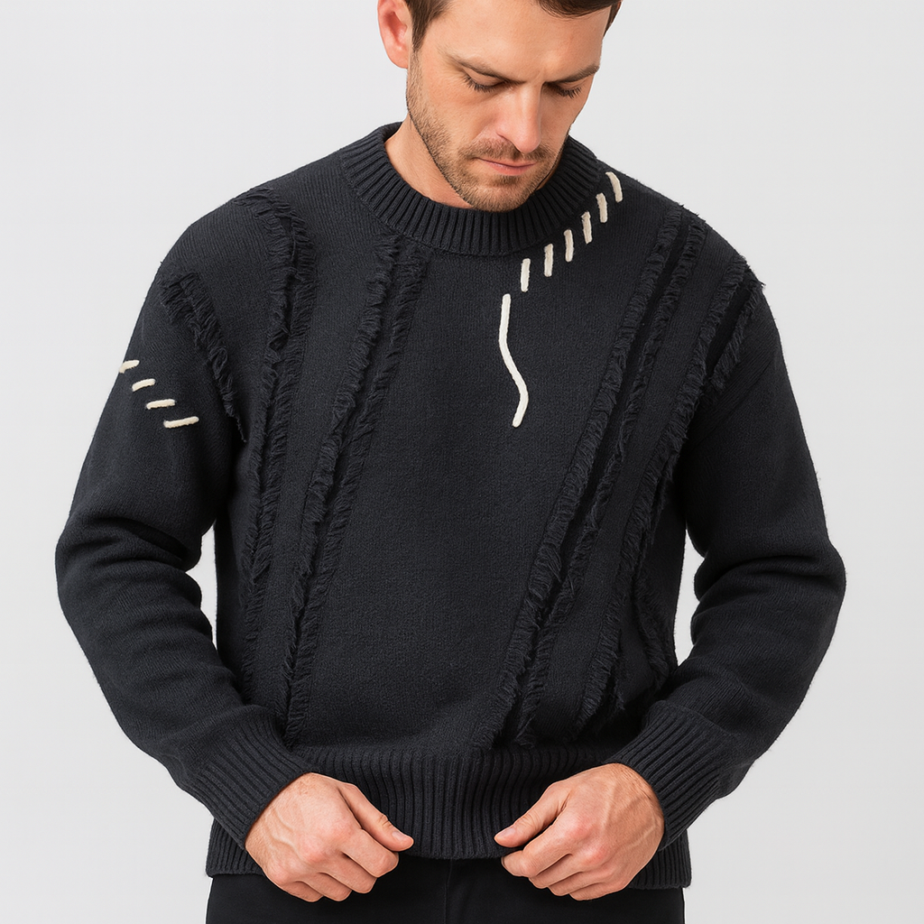 Stoneburry | Luźny sweter z patchworkowym wzorem i frędzlami 2