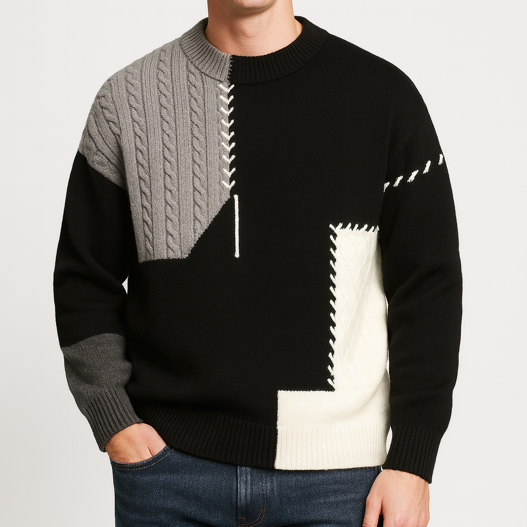 Stoneburry | Luźny sweter z patchworkowym wzorem i frędzlami 3