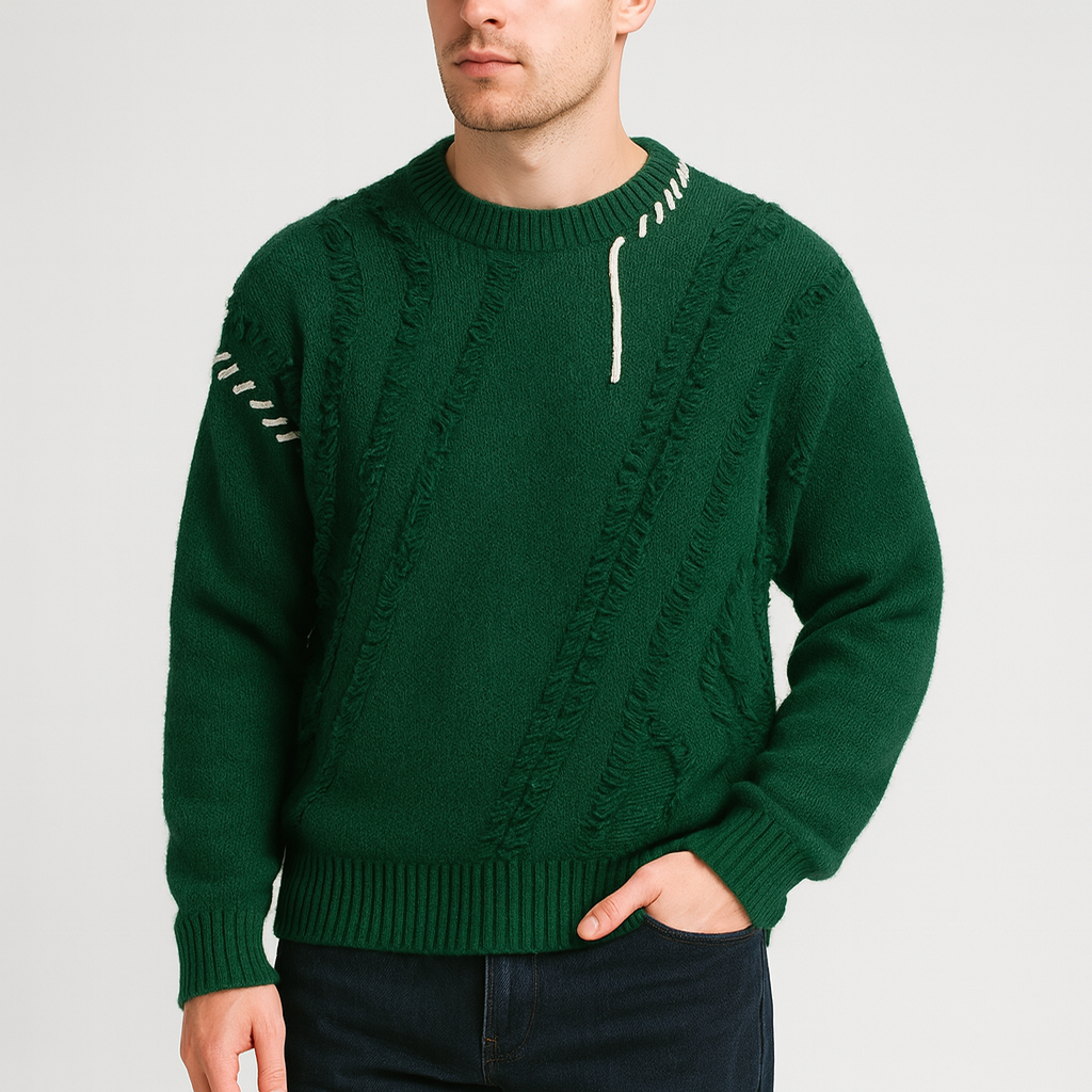 Stoneburry | Luźny sweter z patchworkowym wzorem i frędzlami 4