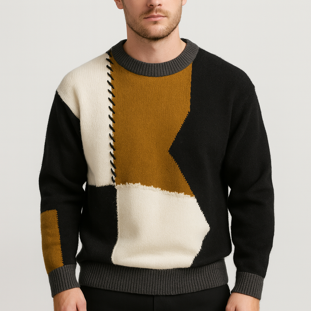 Stoneburry | Luźny sweter z patchworkowym wzorem i frędzlami 5