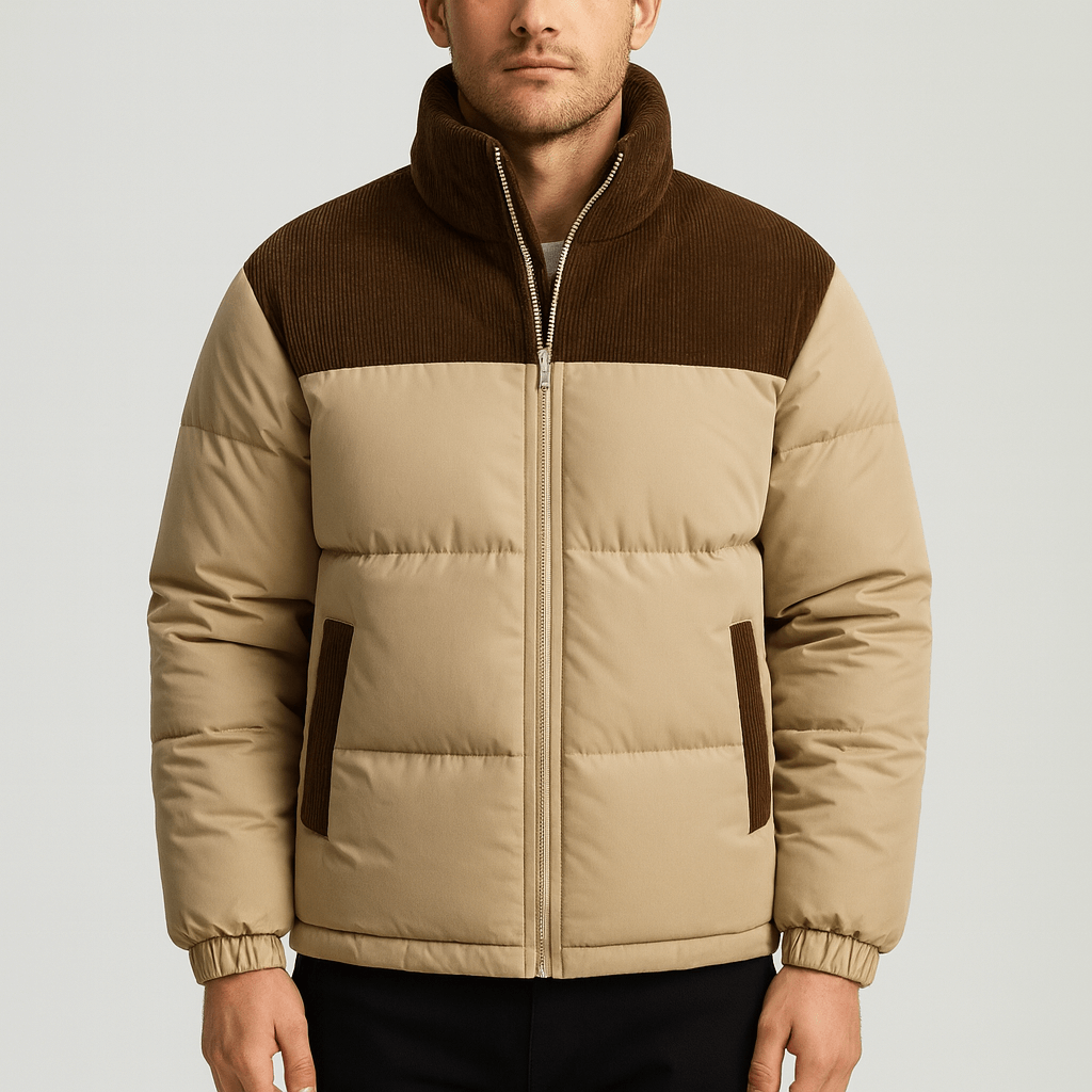 Stoneburry | Pikowana kurtka puchowa ze sztruksowym karczkiem 0