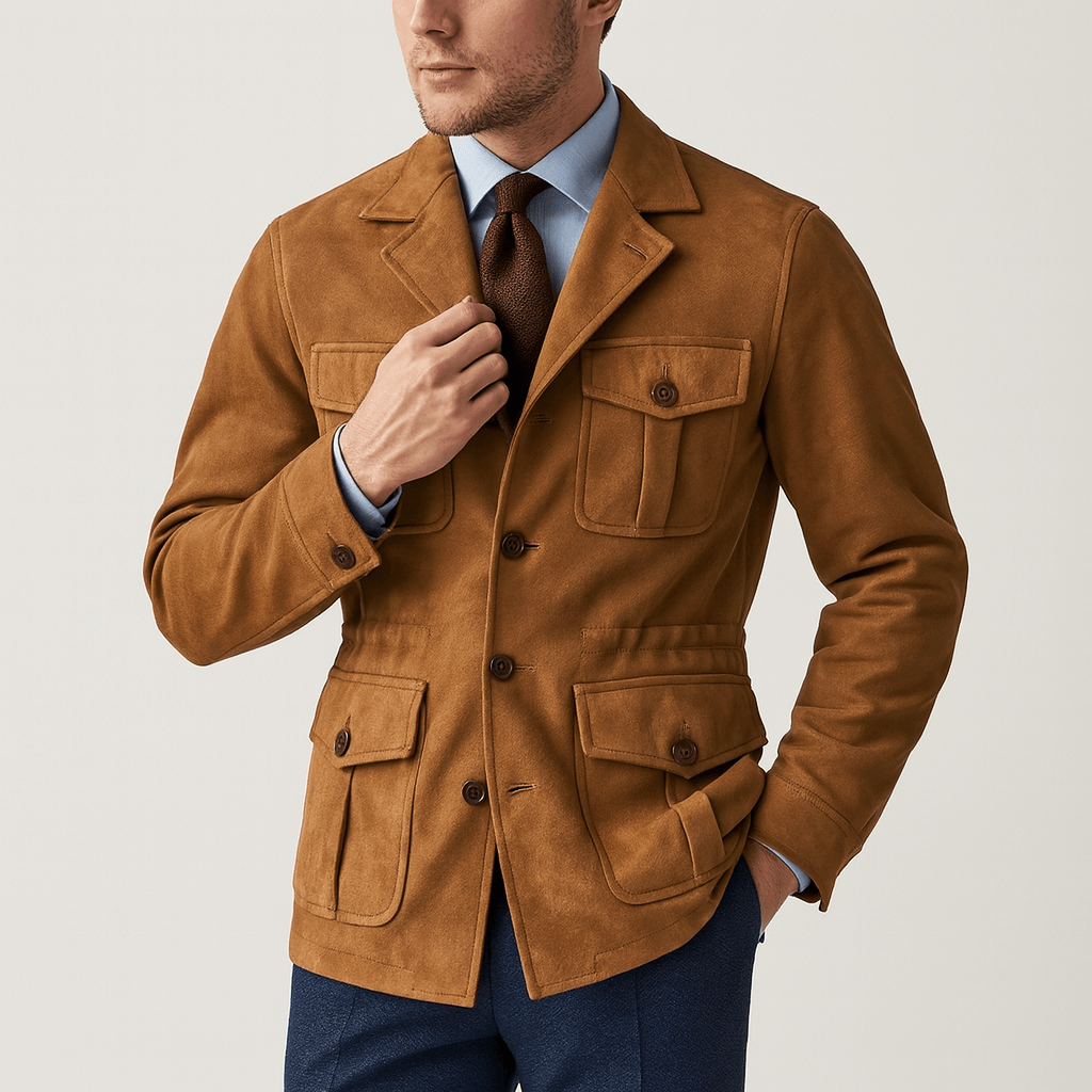 Stoneburry | Zamszowa kurtka myśliwska z regulowanym pasem i pikowaną podszewką 0